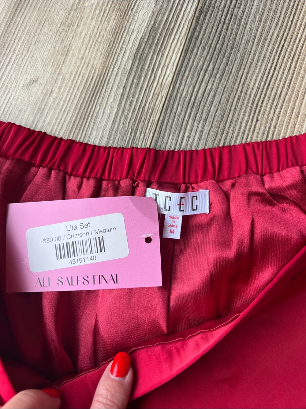 TCEC Red Lace Trim Satin Shorts - Picture 6 of 10